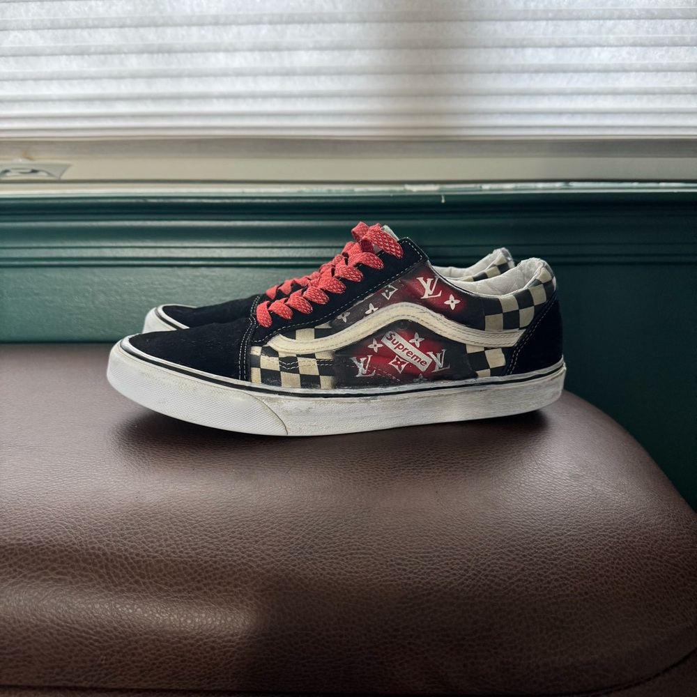 Vans x LV x Supreme Black and Red Checkered Men’s Sneakers 11.5